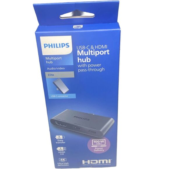 Philips USB-C Multiport Hub 4K HDMI Adapter 100W PD Fast Data Transfer Box Wear - Picture 2 of 8